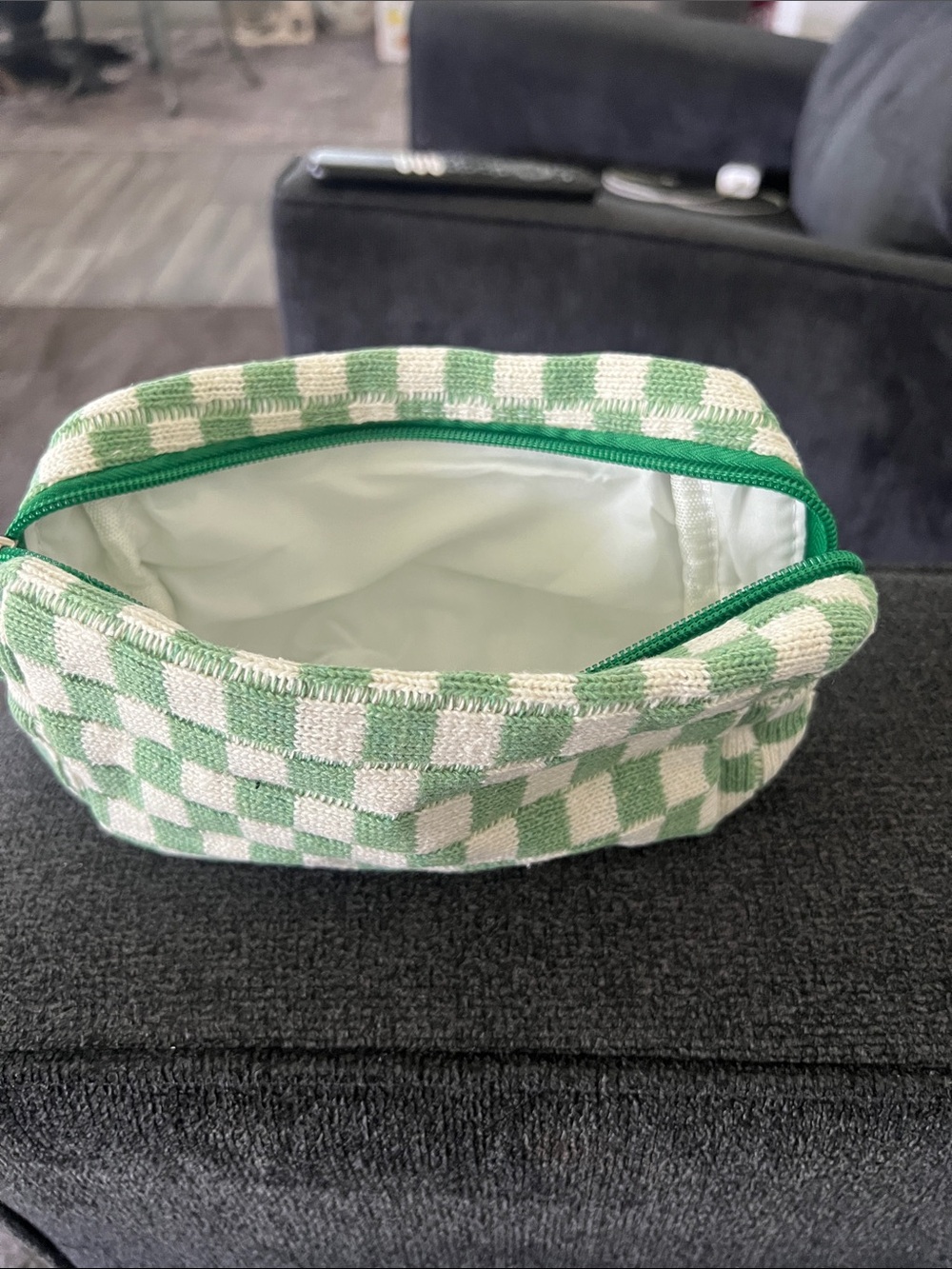 Forever 21 Green and Cream Checkered Cosmetic Pouch